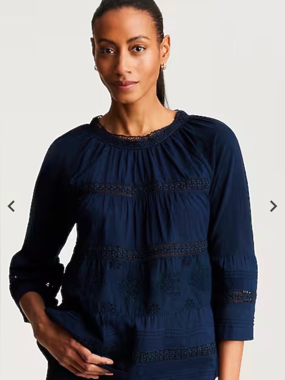 J Jill eyelet mixed media top in Navy.   Size XL (16/18)